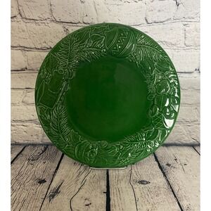 Vietri Majolica Green 8 1/2" Christmas Wreath Salad Plate Made Italy Set Of 2